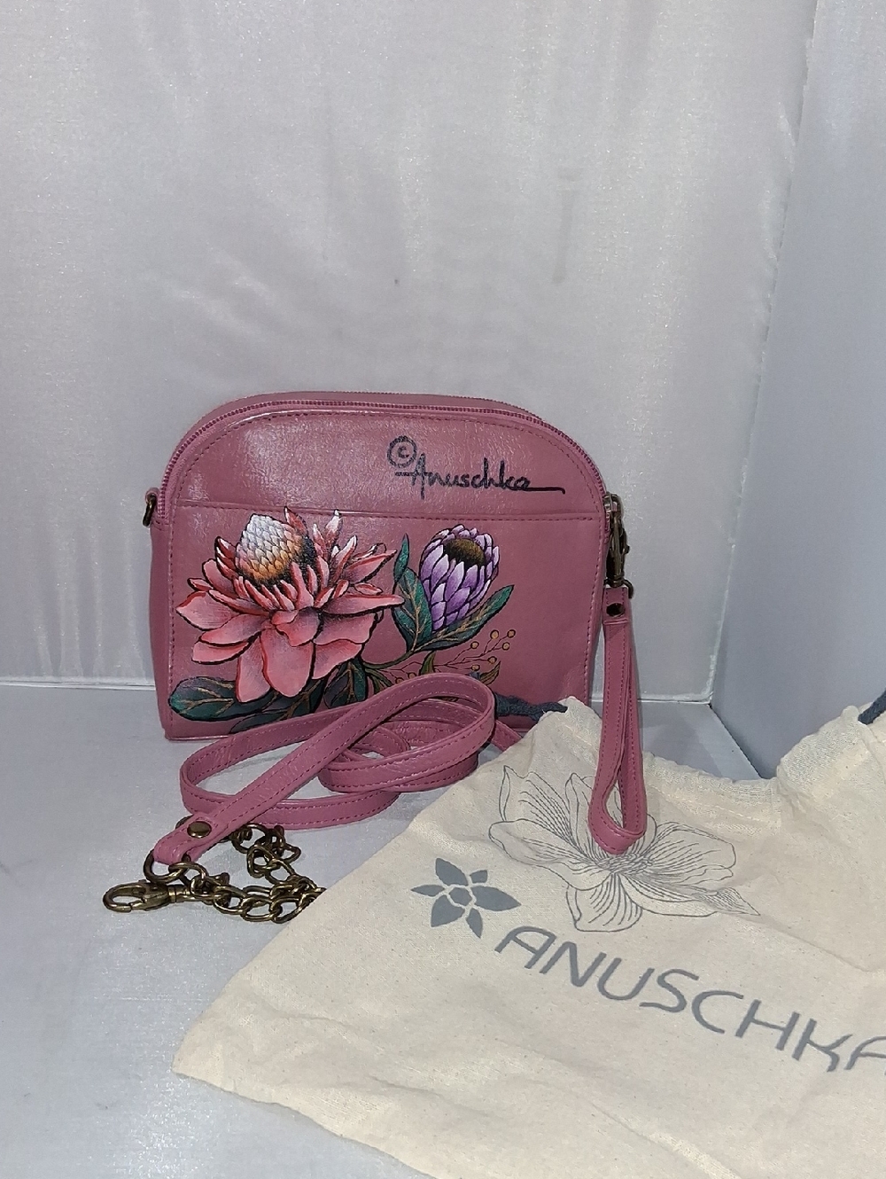 Anuschka double zip wristlet/crossbody